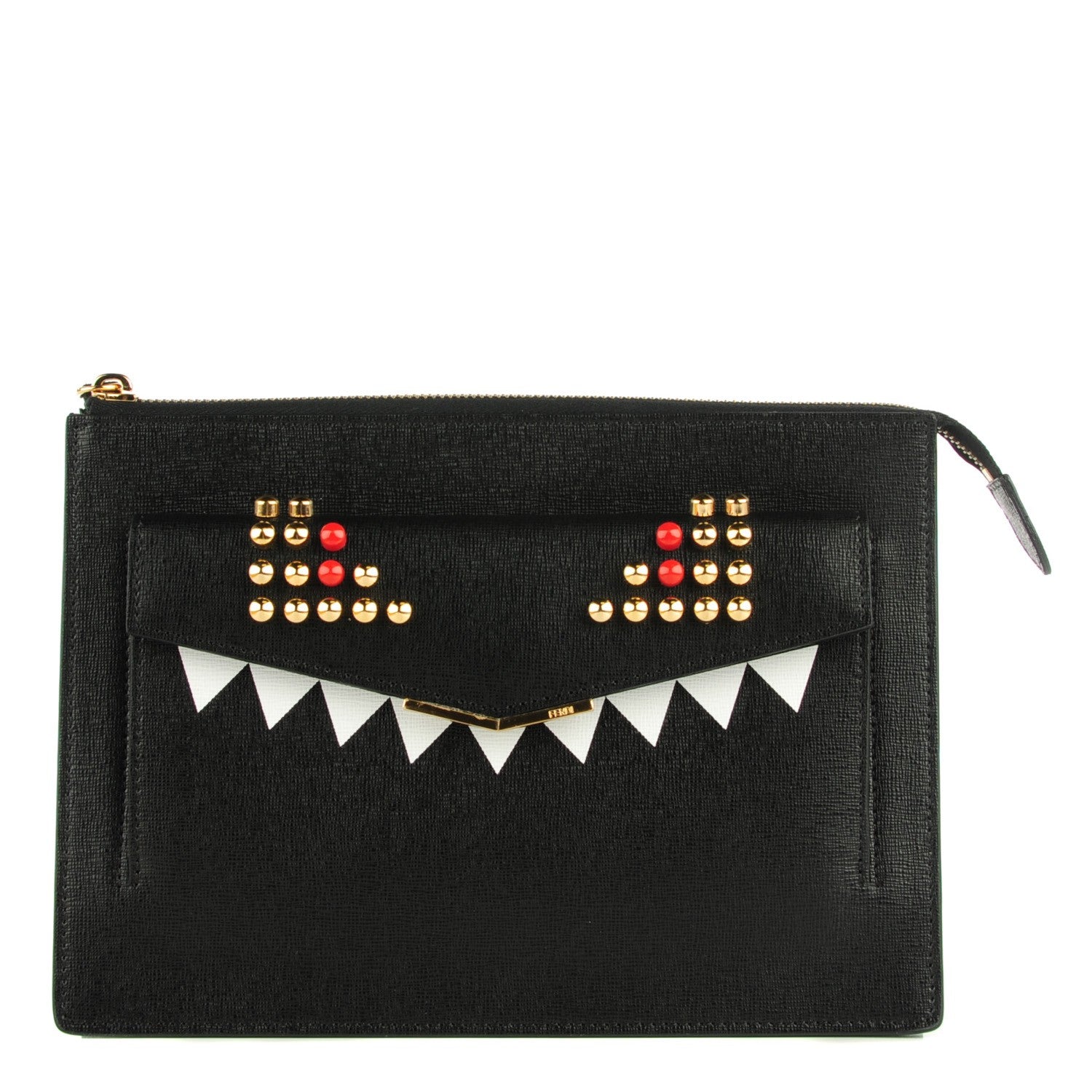 Fendi Vitello Elite Studded Monster Crossbody Bag Black 1 of 9