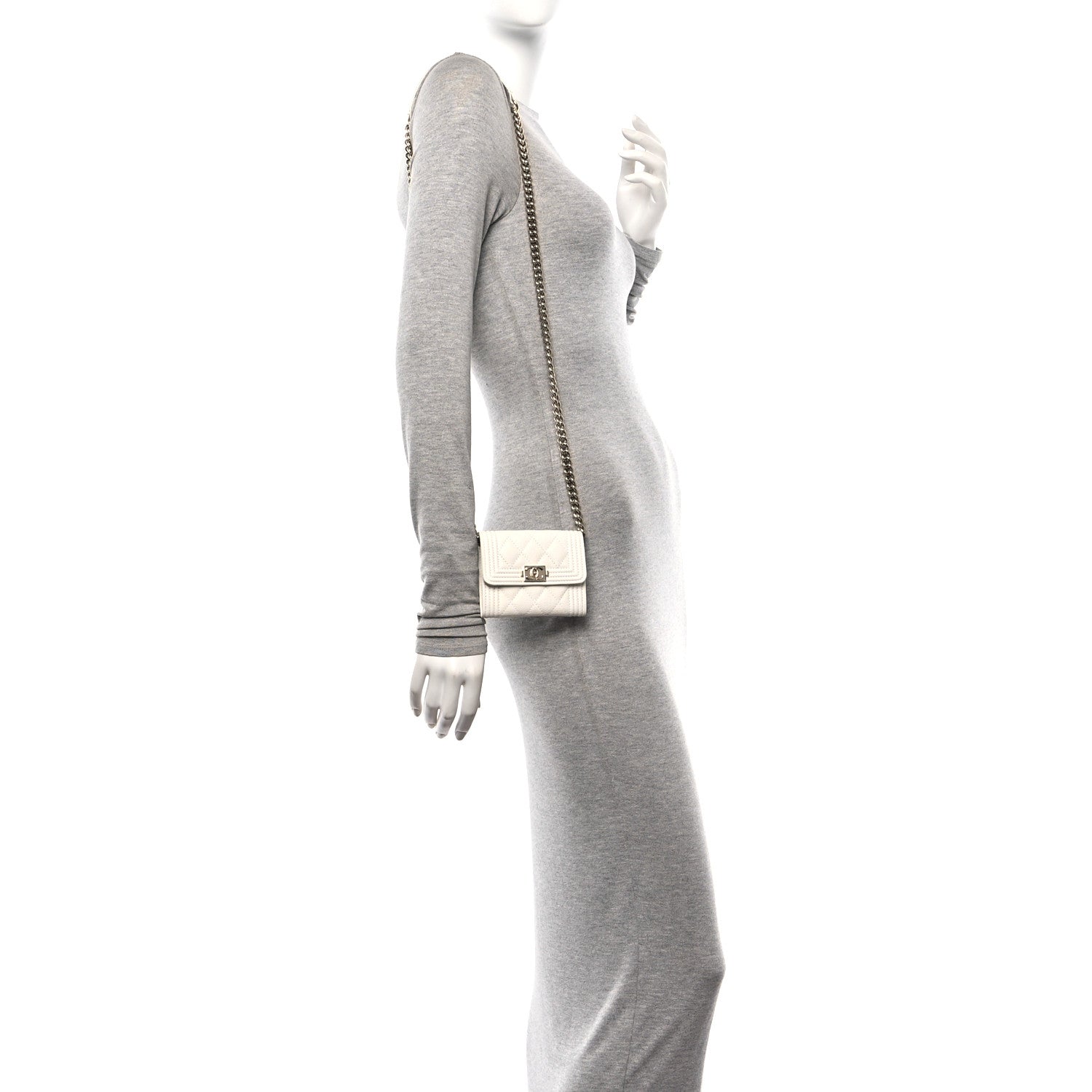 Chanel Caviar Quilted Boy Card Holder On Chain White 2 of 12