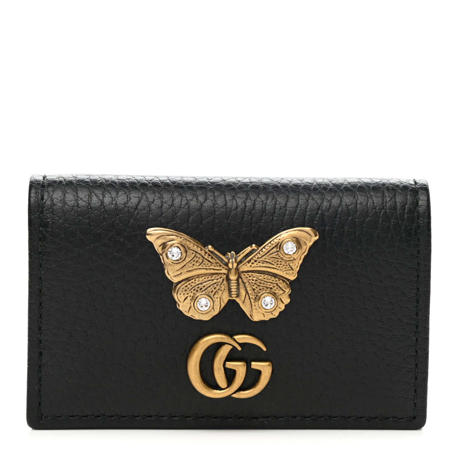 Gucci Pebbled Calfskin Butterfly 6 Key Holder Case Black 1 of 10