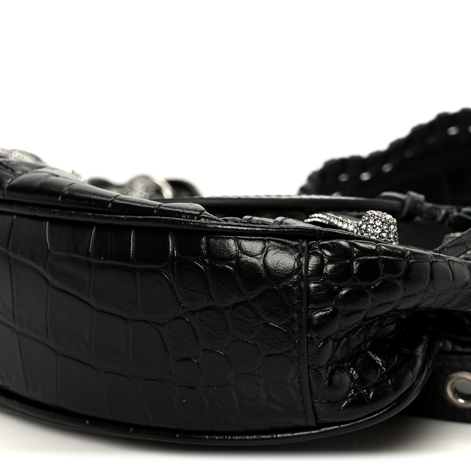 Balenciaga Extra Supple Calfskin Crystal Crocodile Embossed Le Cagole Shoulder Bag XS Black 10 of 10