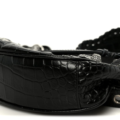 Balenciaga Extra Supple Calfskin Crystal Crocodile Embossed Le Cagole Shoulder Bag XS Black 10 of 10