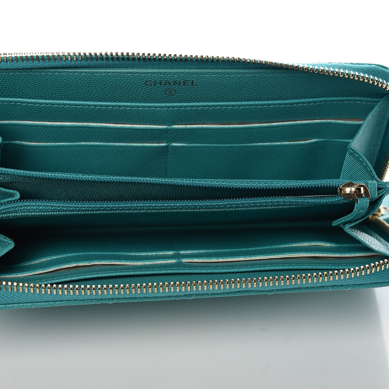 Chanel Caviar Quilted Large Gusset Zip Around Wallet Turquoise 7 of 11