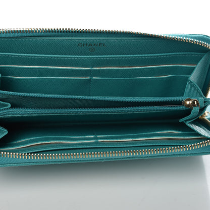 Chanel Caviar Quilted Large Gusset Zip Around Wallet Turquoise 7 of 11