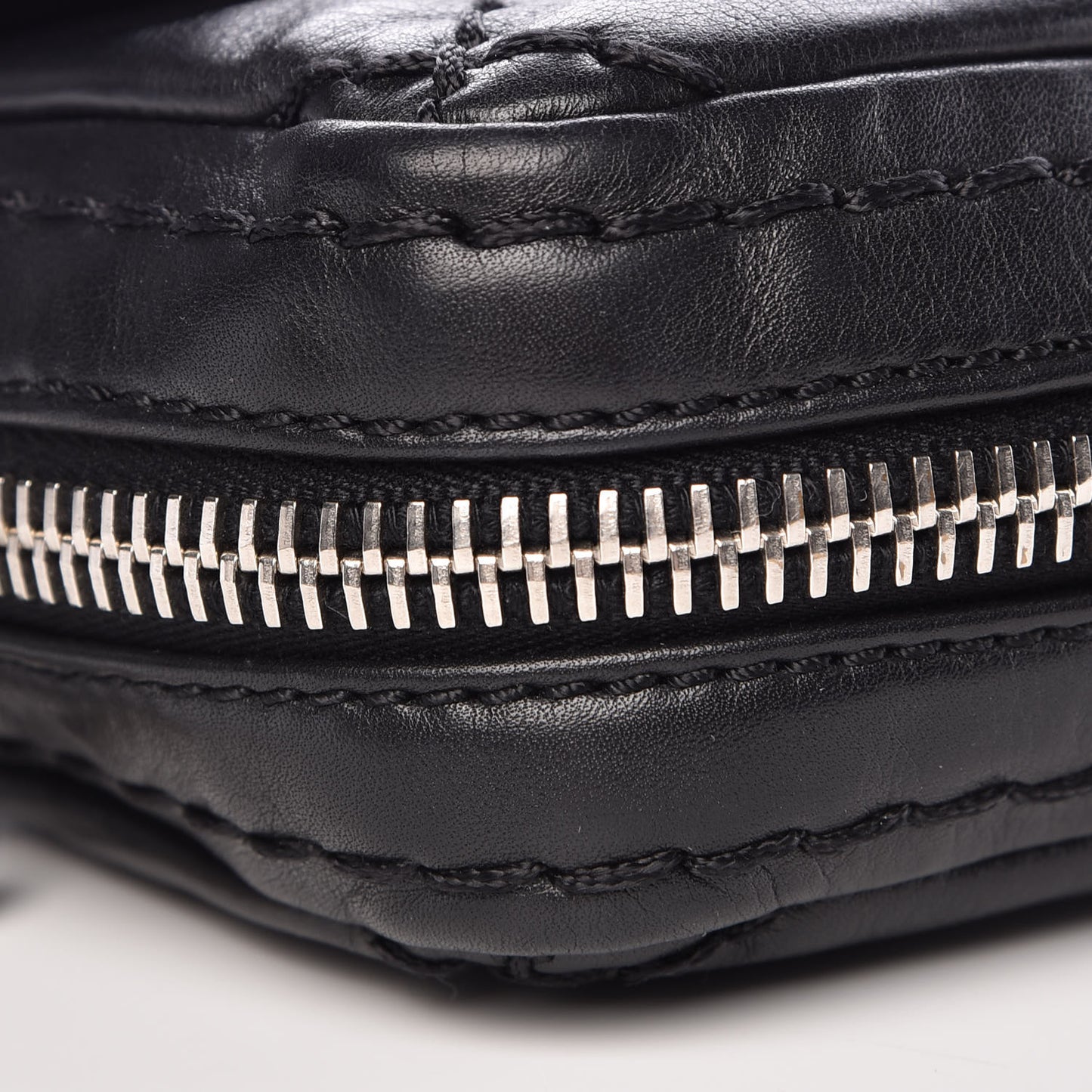 Calfskin Stitched Expandable Flap Black