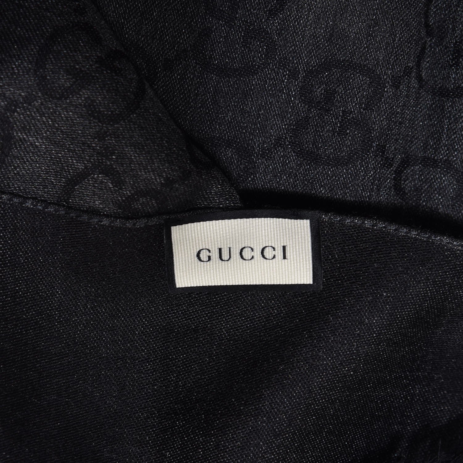 Gucci Wool Silk Monogram Fringe Scarf Grey Black 5 of 5