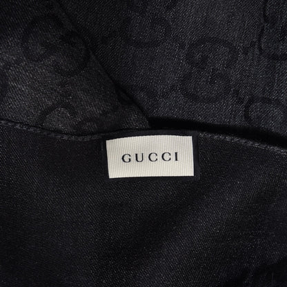 Gucci Wool Silk Monogram Fringe Scarf Grey Black 5 of 5