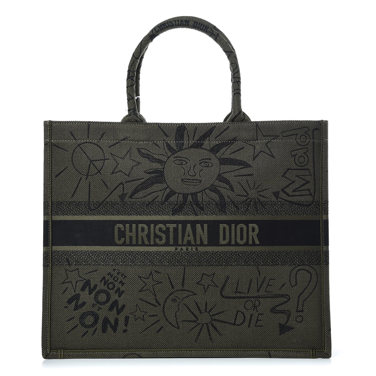 Canvas Embroidered Graffiti Book Tote Vert