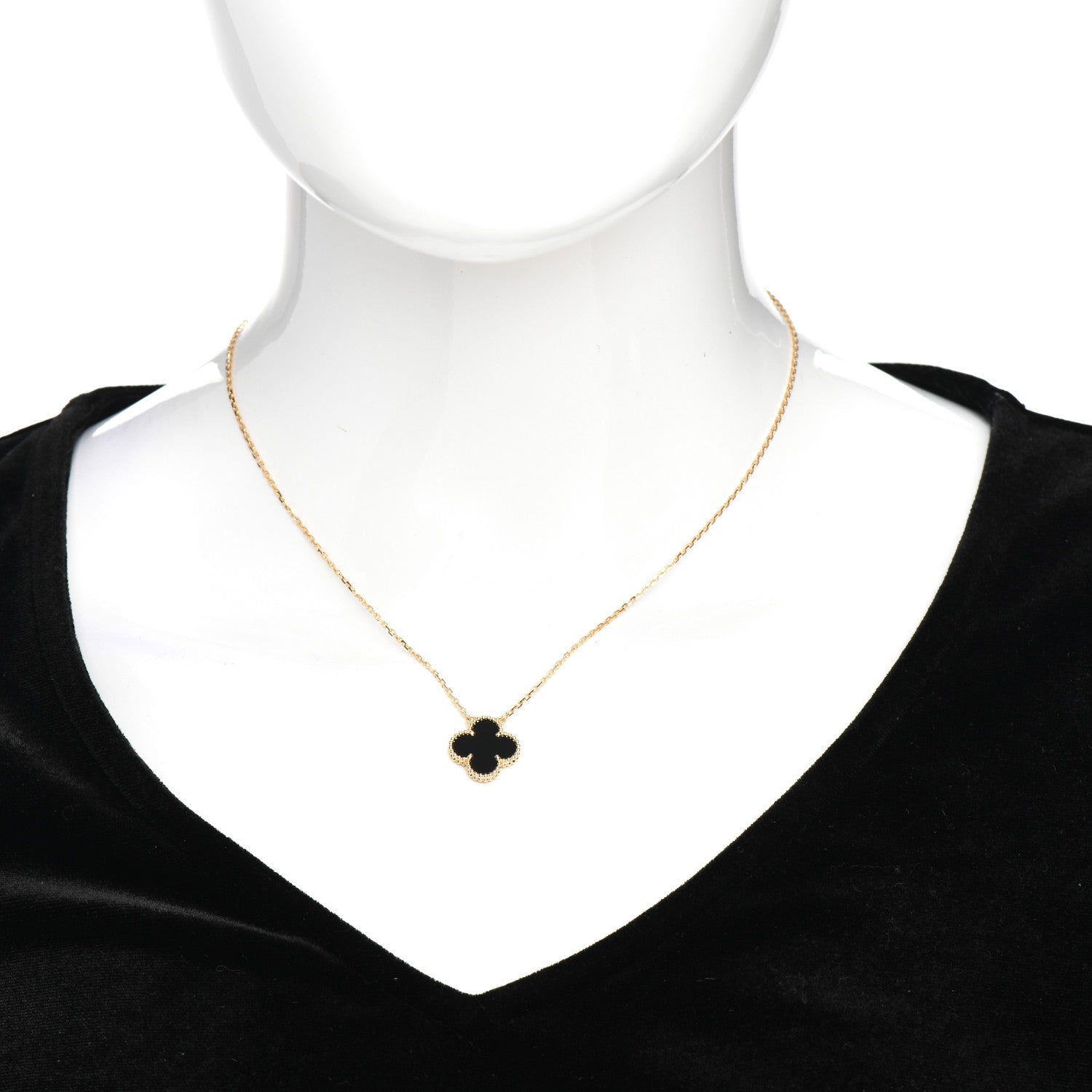 Van Cleef & Arpels 18K Yellow Gold Black Onyx Vintage Alhambra Pendant Necklace 2 of 5