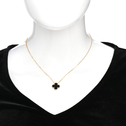 Van Cleef & Arpels 18K Yellow Gold Black Onyx Vintage Alhambra Pendant Necklace 2 of 5