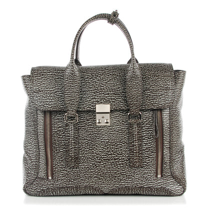 3.1 Phillip Lim 3.1 Textured Calfskin Large Pashli Satchel Black Cream 1 of 8