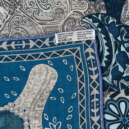 Hermes Cashmere Silk Cavaliers du Caucase Shawl 140 Bleu Gris Parme 3 of 6