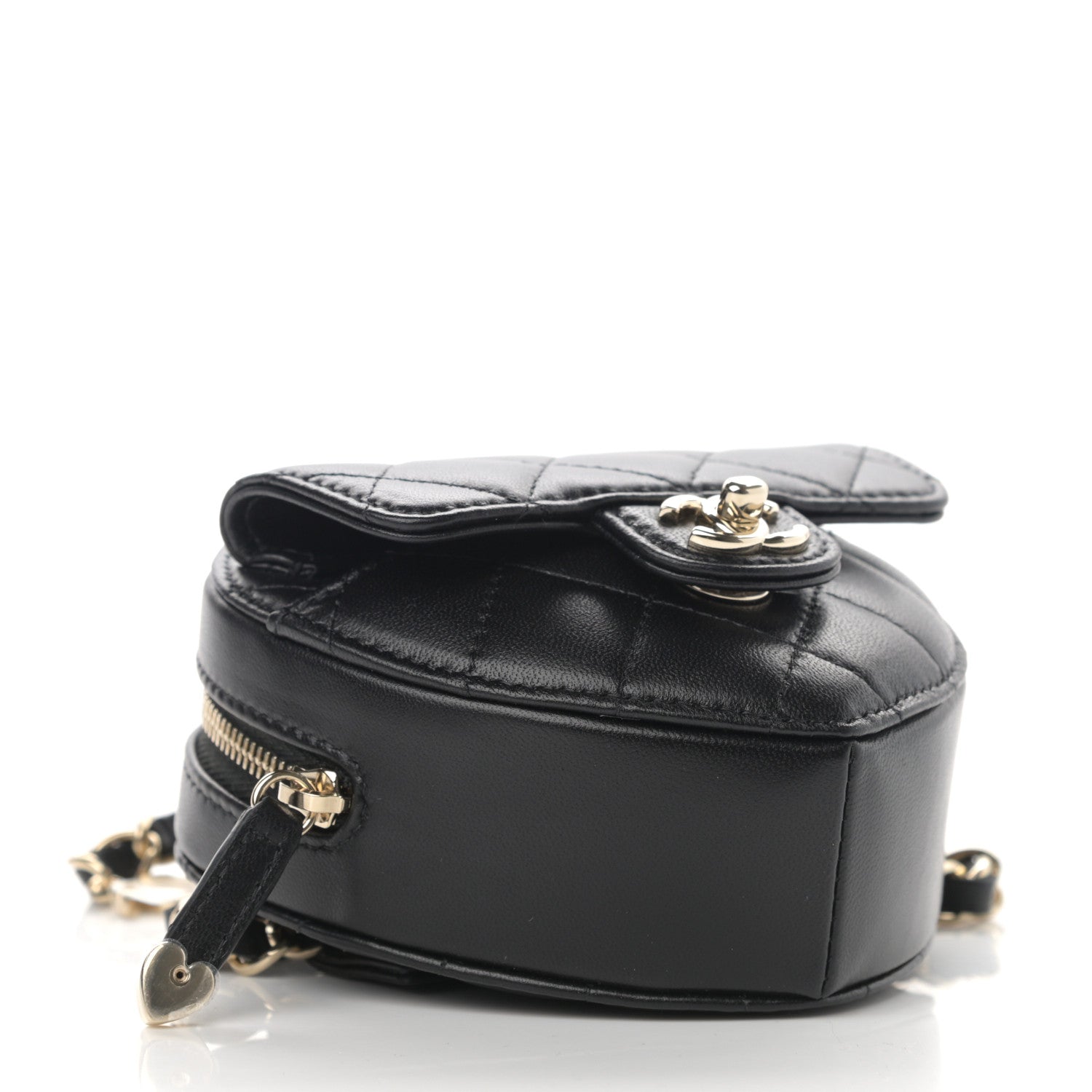 Chanel Lambskin Quilted CC In Love Heart Waist Belt Bag With Chain Black 4 of 12