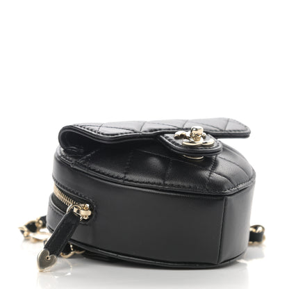 Chanel Lambskin Quilted CC In Love Heart Waist Belt Bag With Chain Black 4 of 12