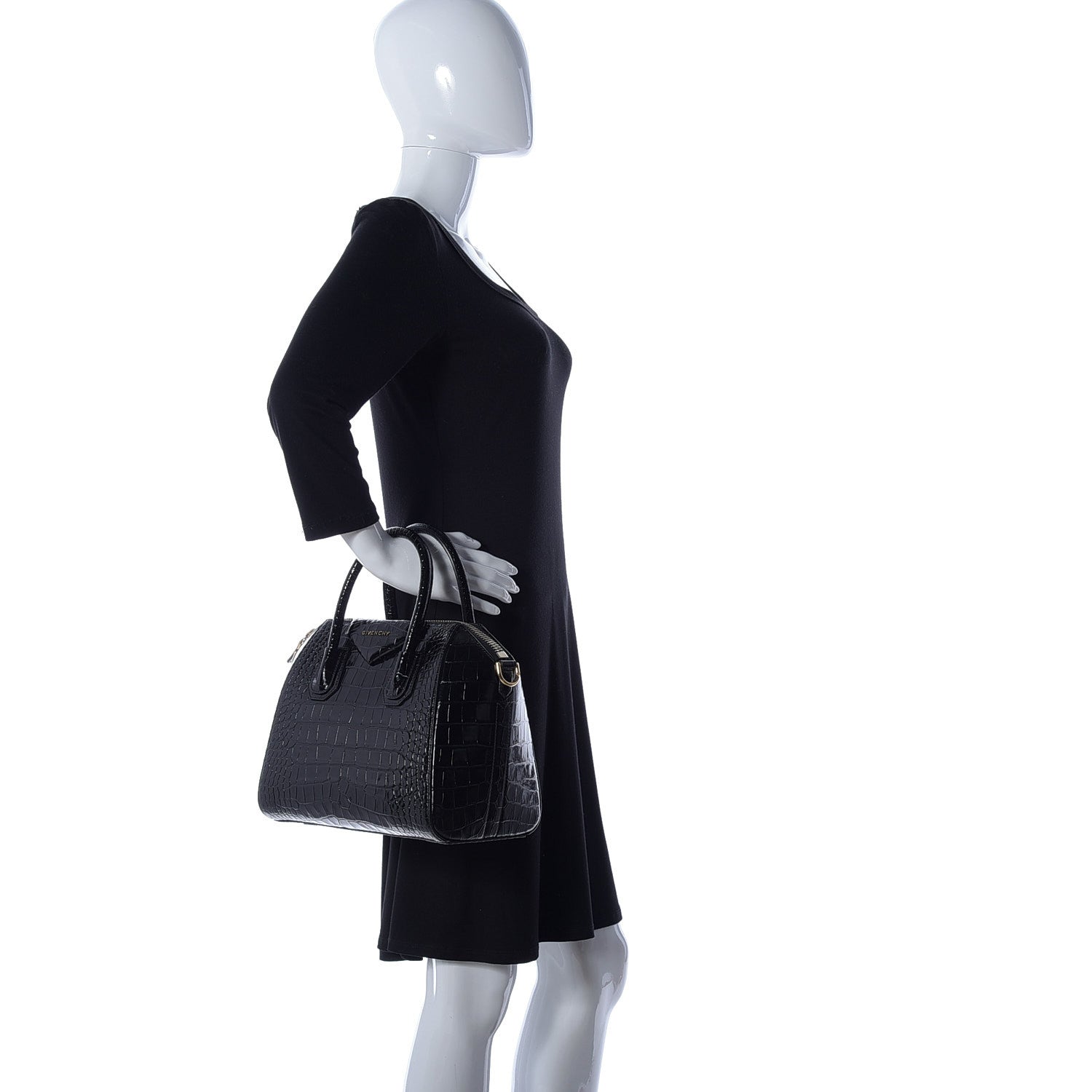 Givenchy Calfskin Crocodile Embossed Small Antigona Black 2 of 17