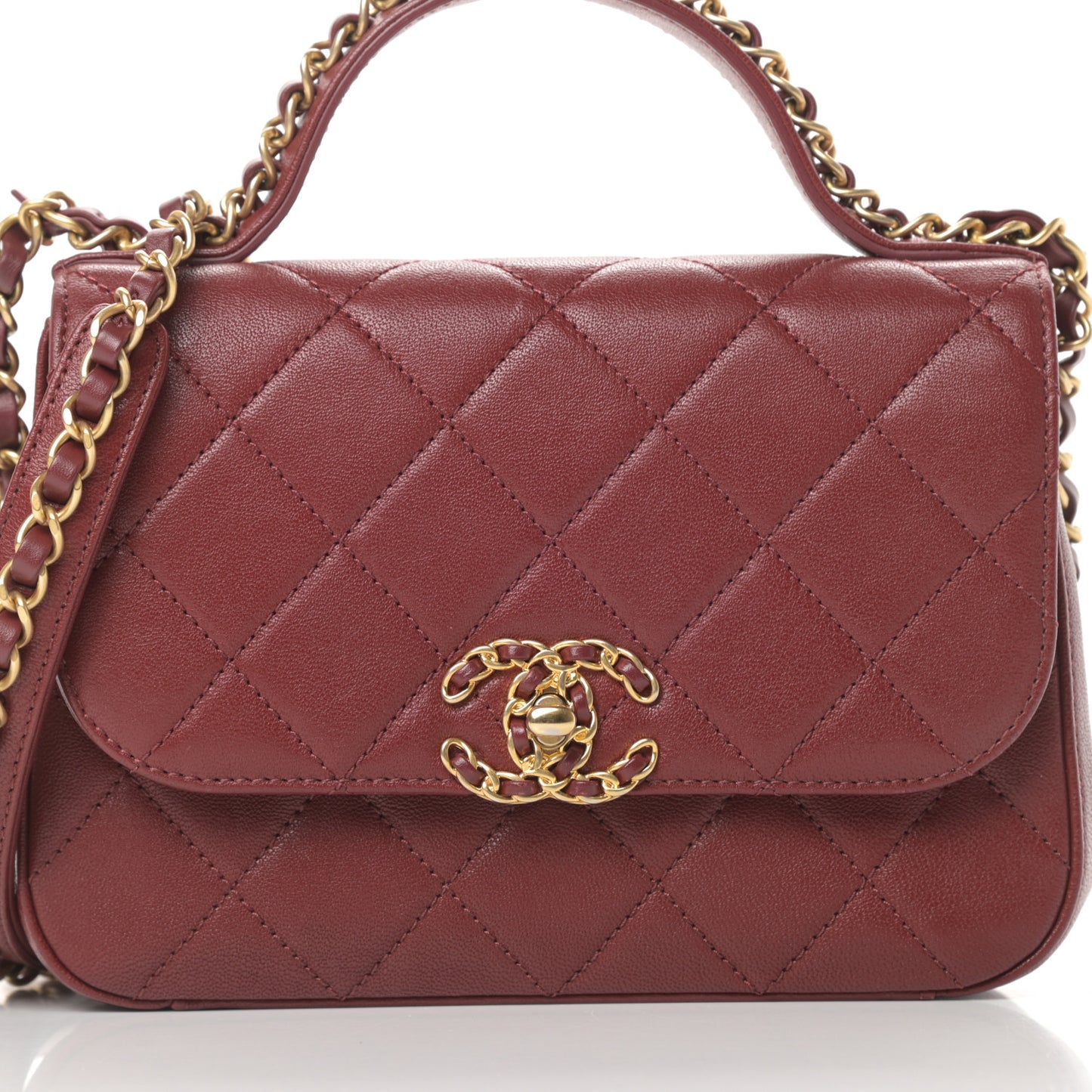 Lambskin Quilted Small Chain Infinity Top Handle Flap Burgundy