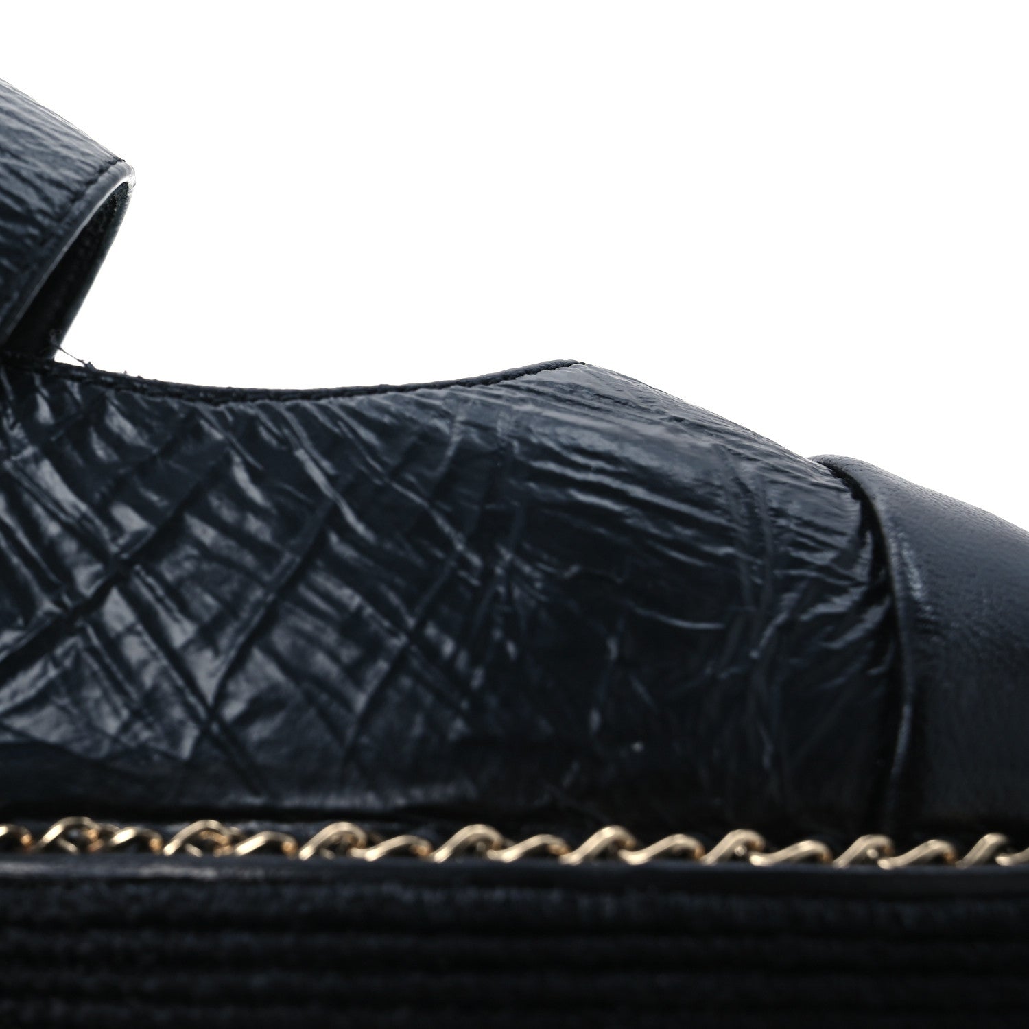 Chanel Crumpled Lambskin Cap Toe Chain CC Turnlock Mary Jane Flats 36 Black 14 of 16