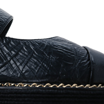 Chanel Crumpled Lambskin Cap Toe Chain CC Turnlock Mary Jane Flats 36 Black 14 of 16