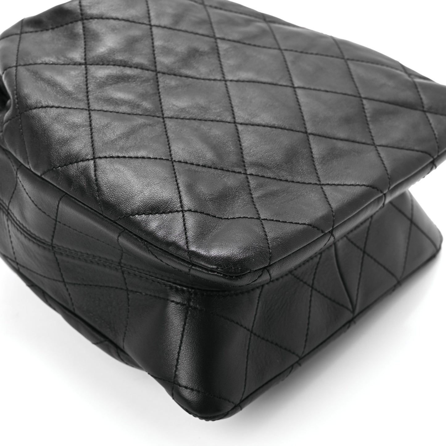 Lambskin Quilted Enamel Drawstring Bag Black Multicolor