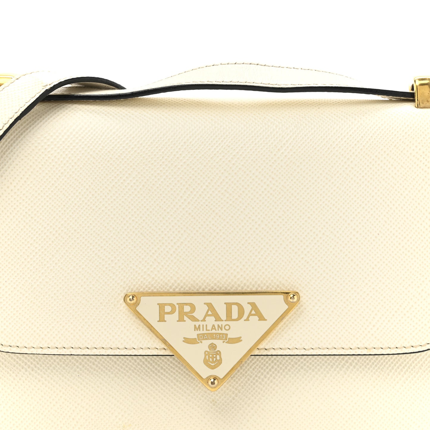 Saffiano Cuir Triangle Embleme Flap Shoulder Bag White