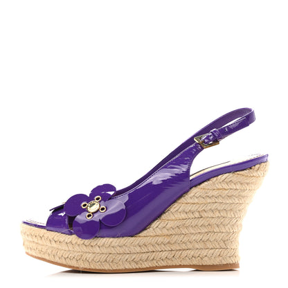Louis Vuitton Patent Open Toe Espadrille Wedges 37 Purple 1 of 10