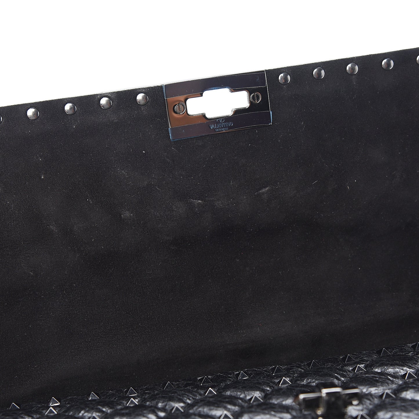 Craquele Nappa Large Rockstud Spike Shoulder Bag Black