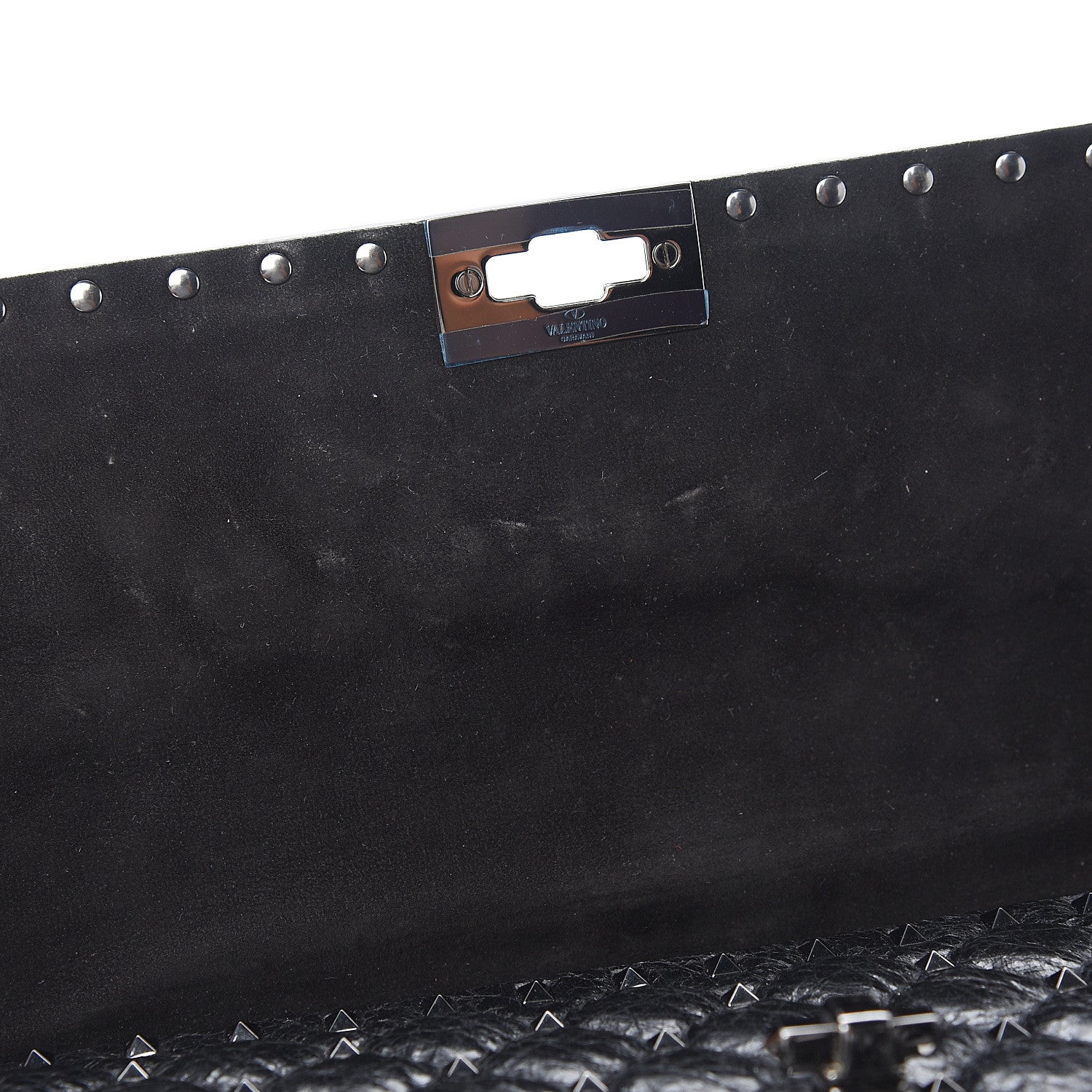 Valentino Garavani Craquele Nappa Large Rockstud Spike Shoulder Bag Black 6 of 9