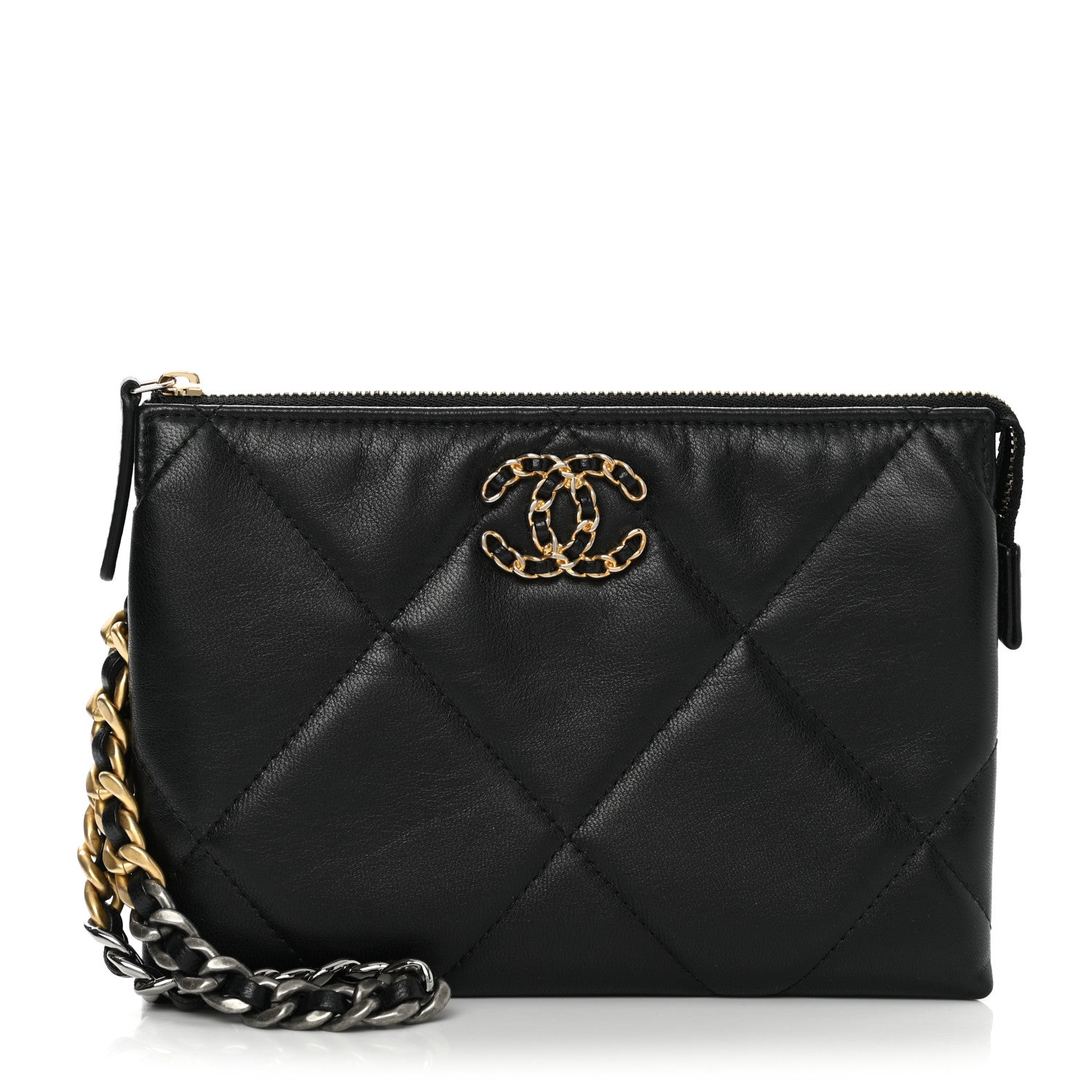 Chanel Shiny Goatskin Quilted Small Chanel 19 Pouch With Handle Black 1 of 9
