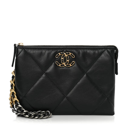 Chanel Shiny Goatskin Quilted Small Chanel 19 Pouch With Handle Black 1 of 9