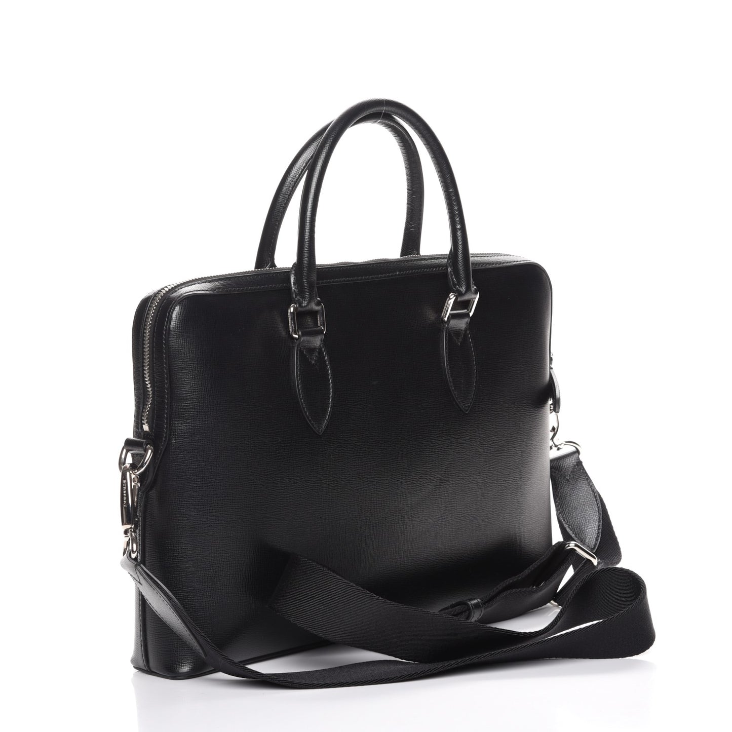 Textured Calfskin Barrow Briefcase Black