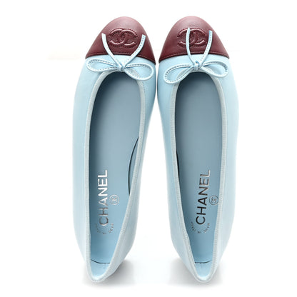 Chanel Lambskin Cap Toe CC Ballerina Flats 37.5 Blue Burgundy 2 of 10