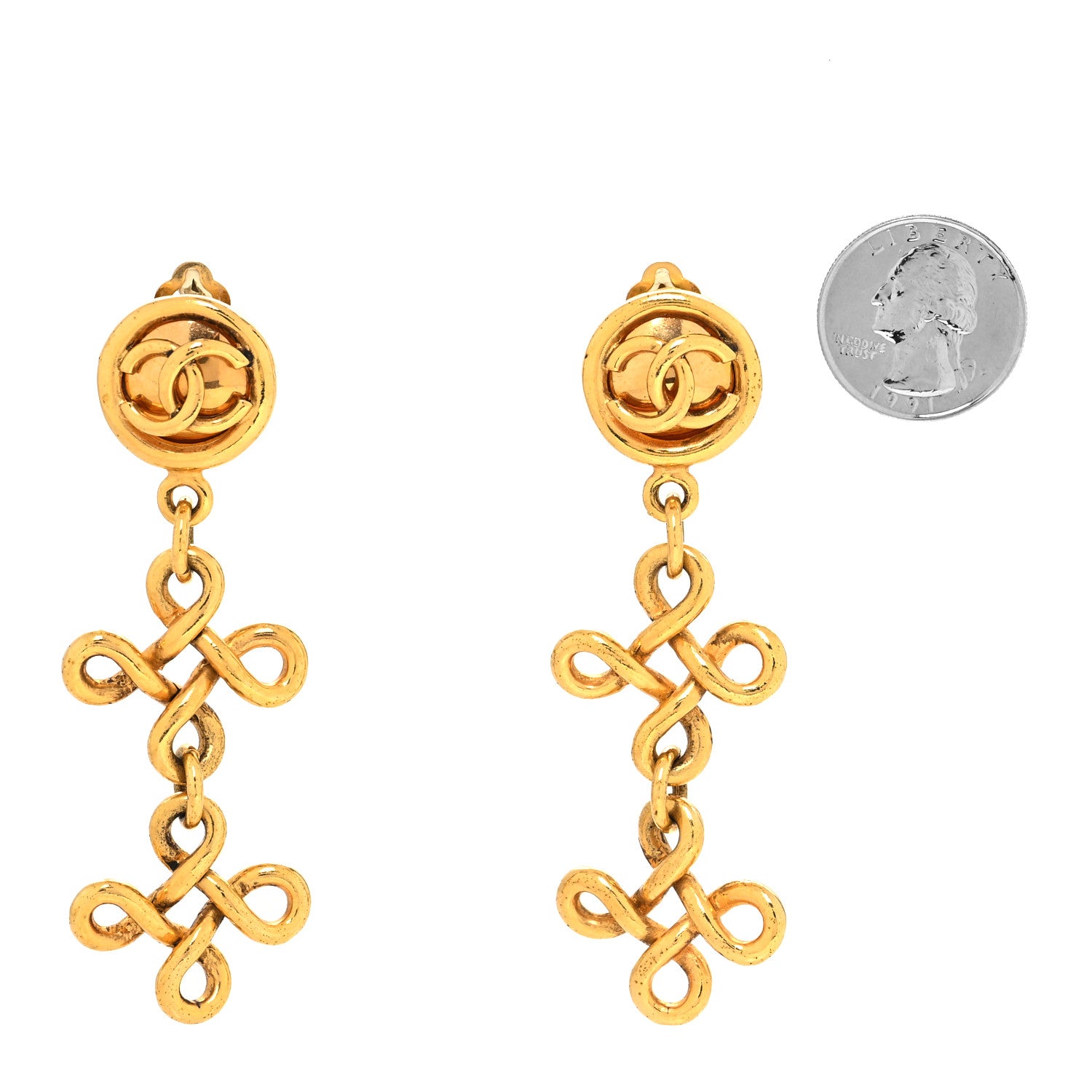 Chanel Metal CC Drop Clip On Earrings Gold 2 of 6