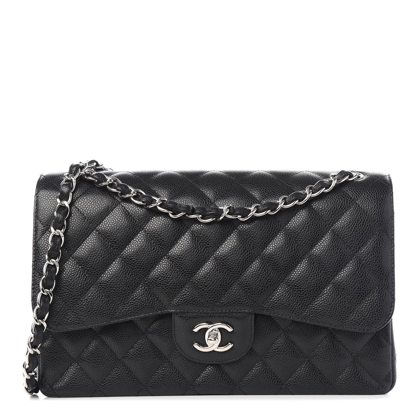 Caviar Quilted Jumbo Double Flap Black