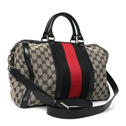 Gucci Monogram Selleria Calfskin Vintage Web Medium Boston Beige Blue 3 of 9