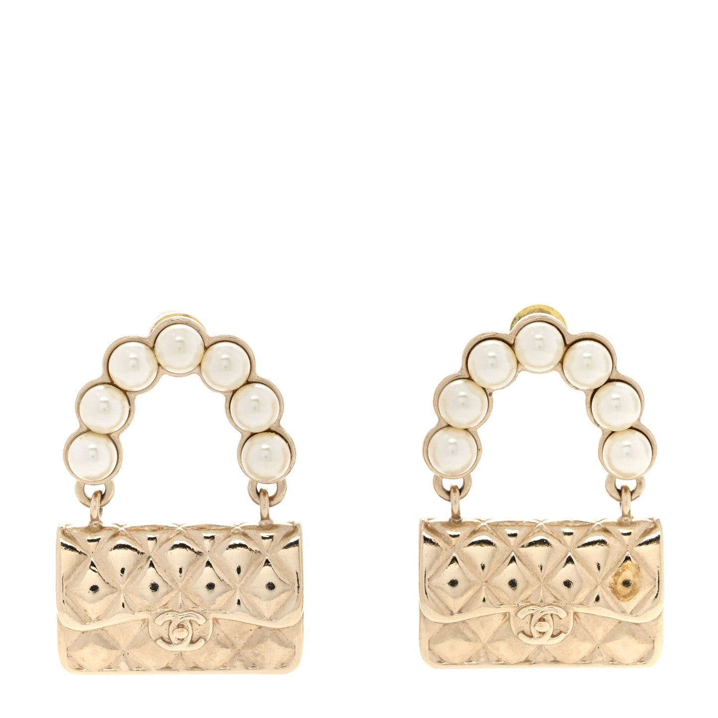 Pearl Quilted CC Flap Bag Earrings Gold