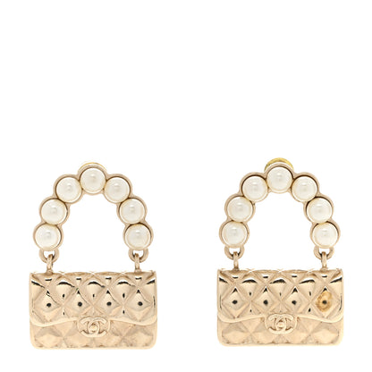 Chanel Pearl Quilted CC Flap Bag Earrings Gold 1 of 5