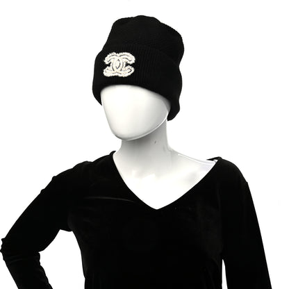 Chanel Cashmere CC Logo Beanie Hat Black 2 of 4