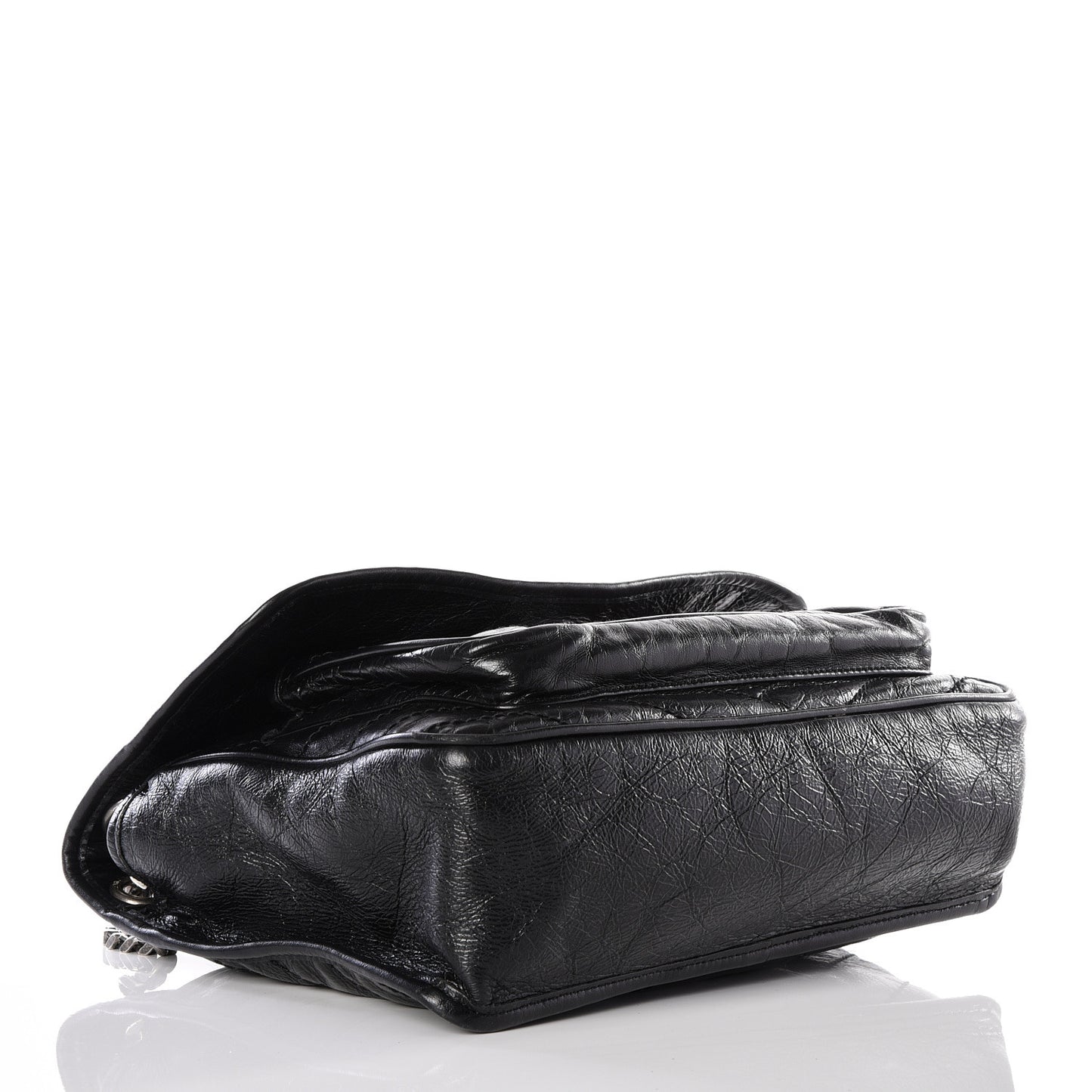 Crinkled Calfskin Matelasse Monogram Medium Niki Chain Satchel Black