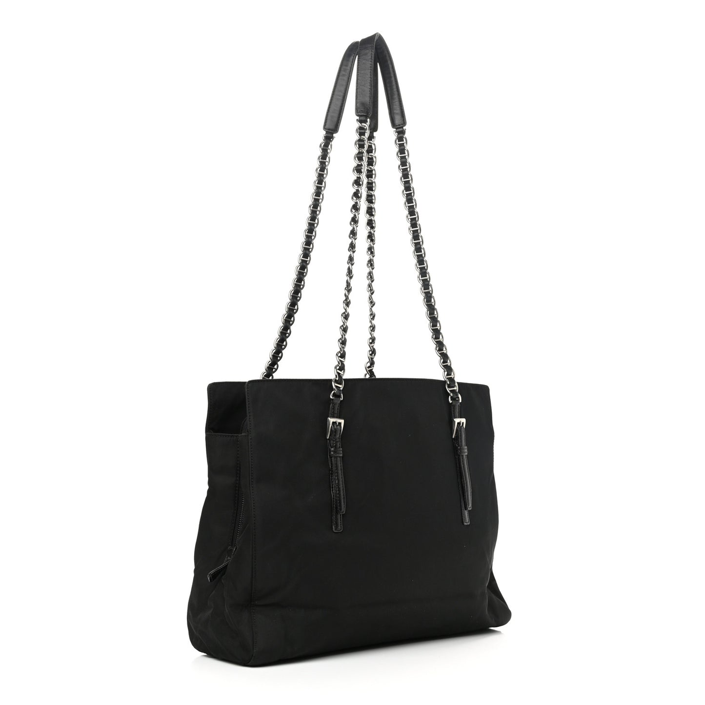 Nylon Tessuto Acciaio Chain Shoulder Bag Black