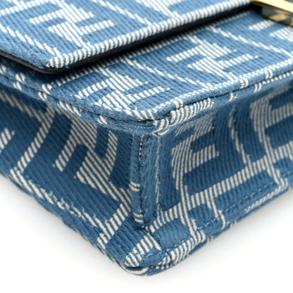 Fendi Denim Effect Fabric Jacquard FF 1974 Wallet On Chain Baguette Blue White 8 of 9