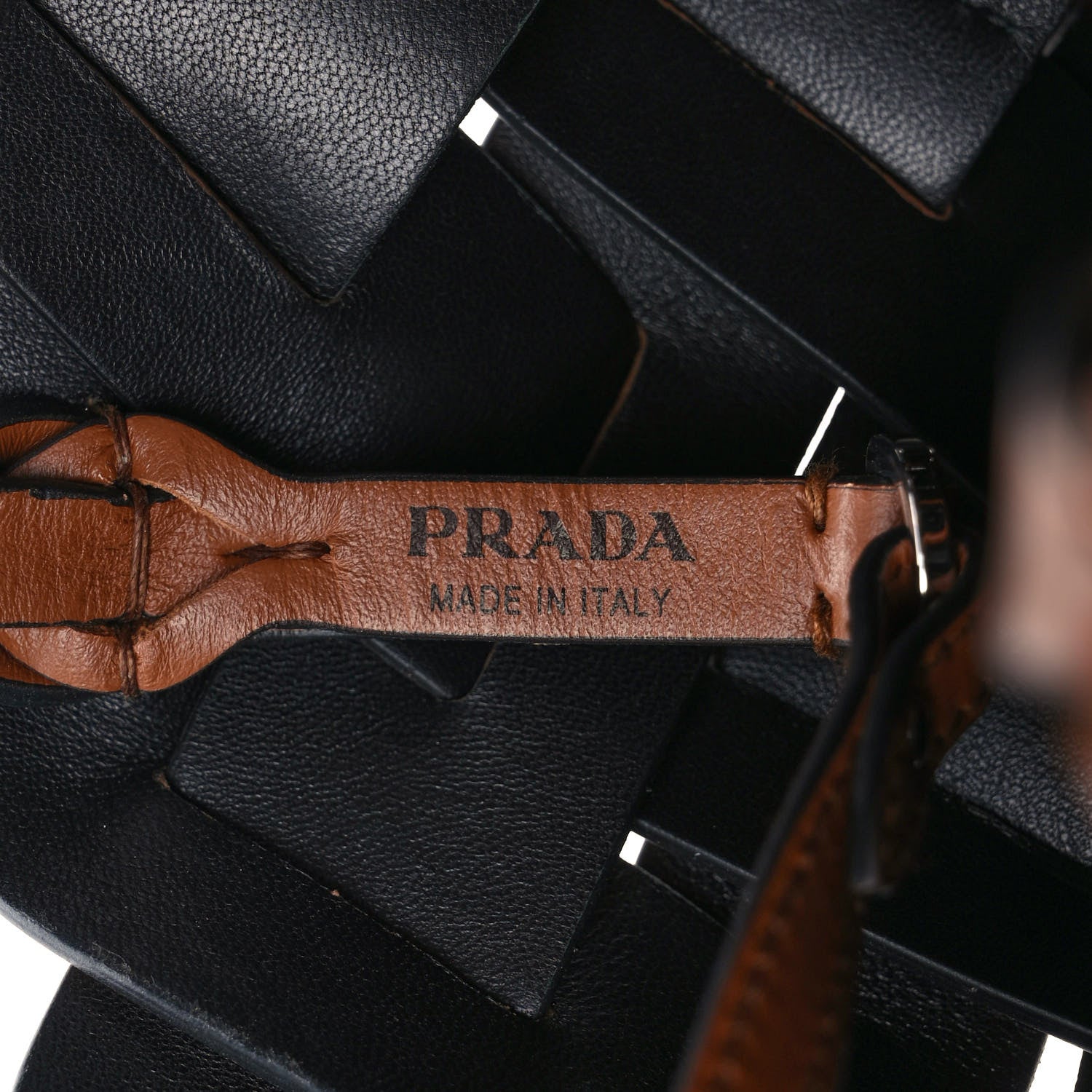Prada Vitello Intreccio Tress Tote Bag Cognac Black 7 of 10
