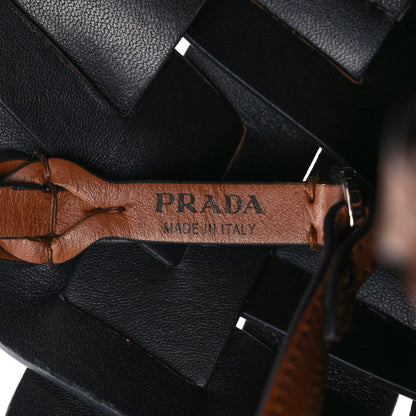 Prada Vitello Intreccio Tress Tote Bag Cognac Black 7 of 10