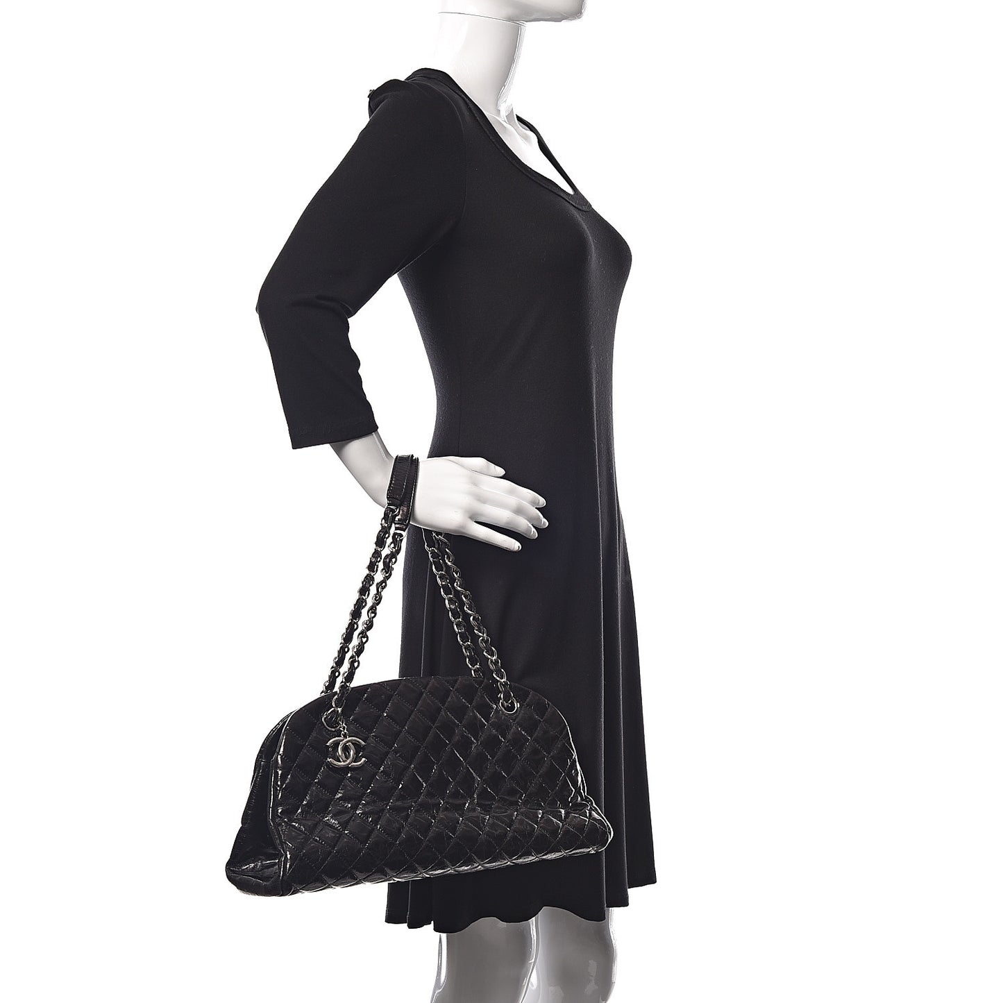Glazed Calfskin Quilted Medium Just Mademoiselle Black