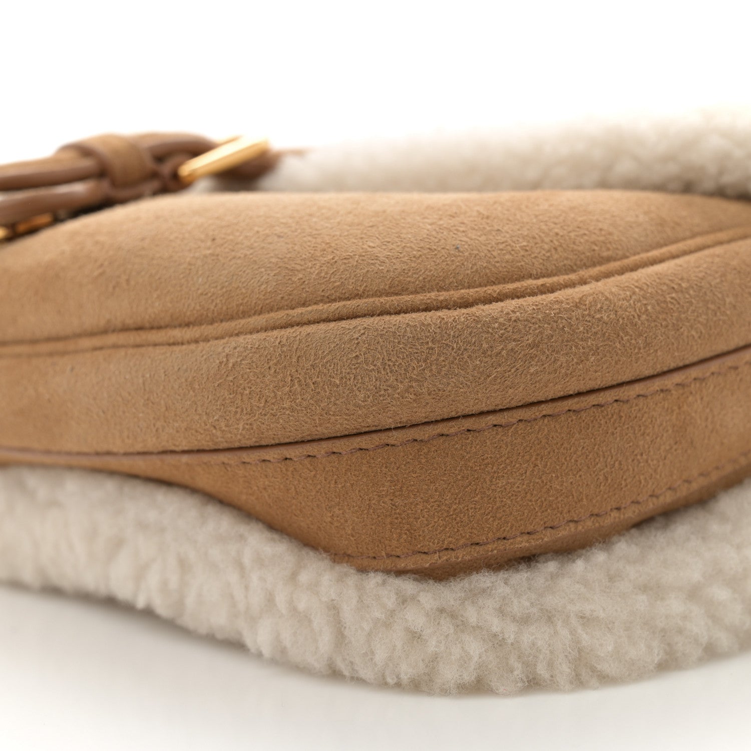 Christian Dior Suede Shearling Medium Bobby Flap Natural 9 of 10