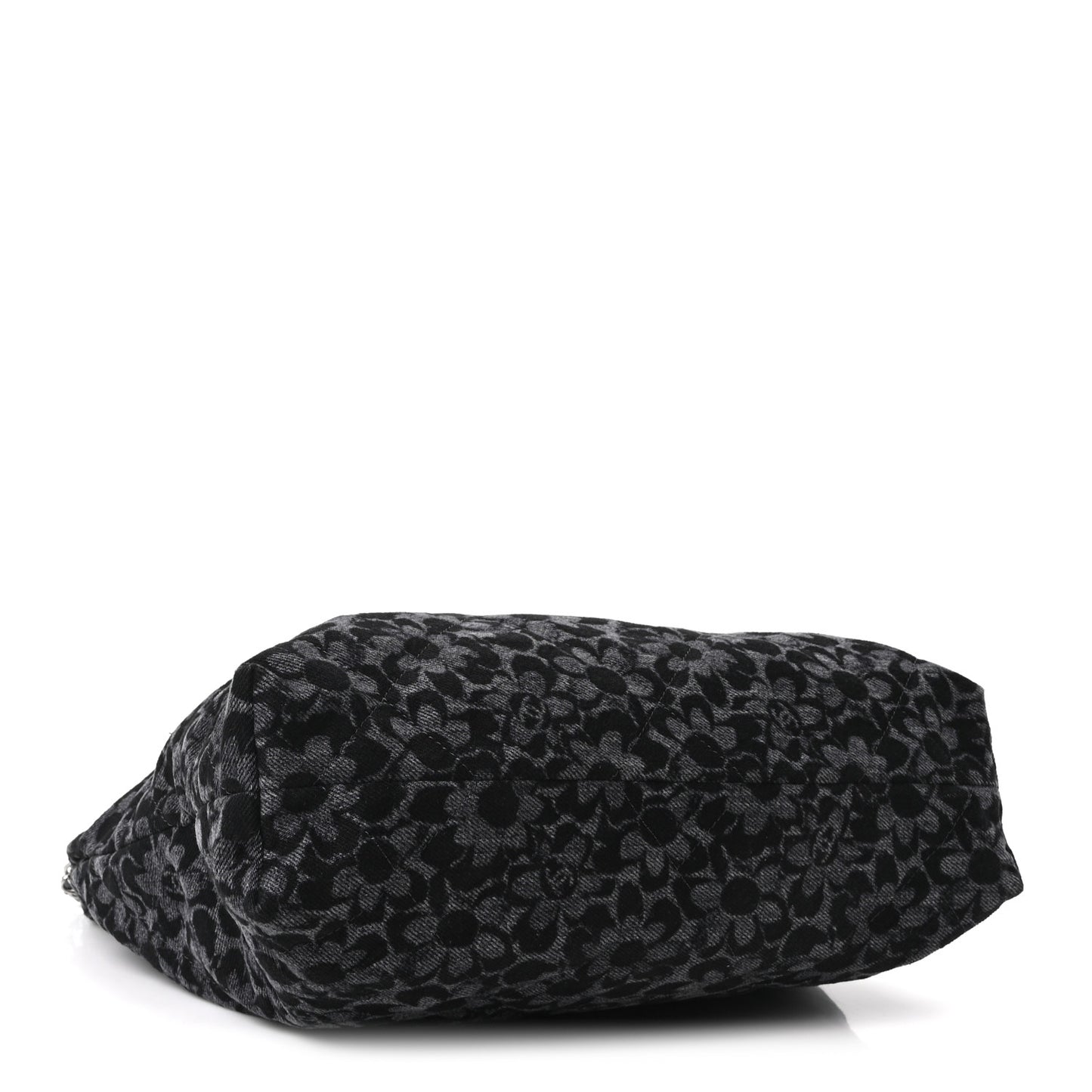 Denim Quilted Floral Print Small Chanel 22 Black