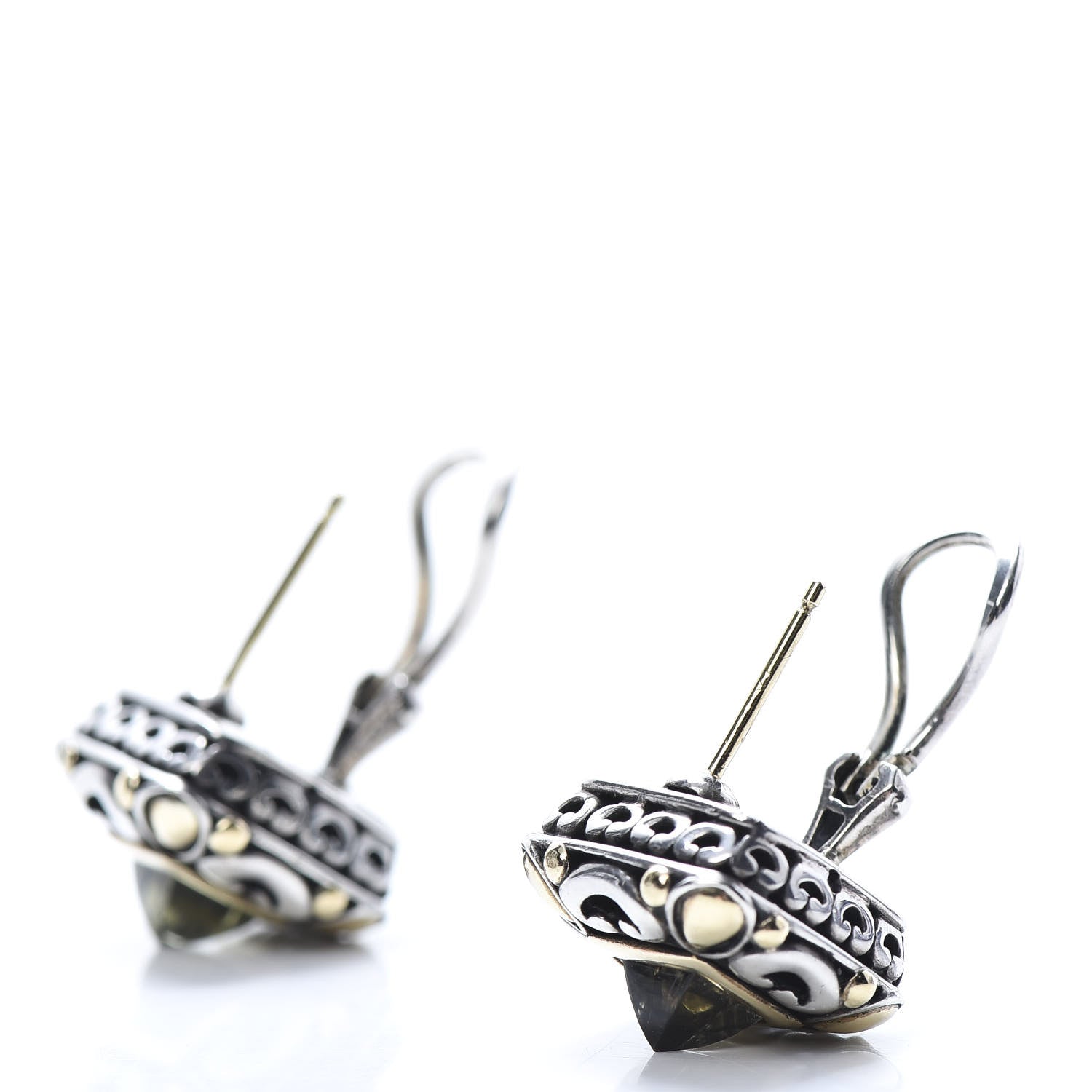 John Hardy Sterling Silver 18K Yellow Gold Prasiolite Jaisalmer Square Earrings 3 of 4