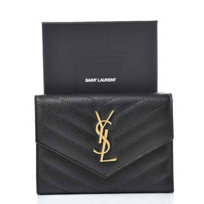 Saint Laurent Grain De Poudre Matelasse Chevron Small Monogram Passport Case Black 8 of 8