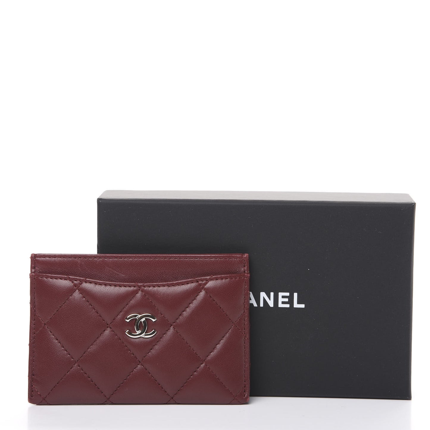 Lambskin Quilted Card Holder Burgundy