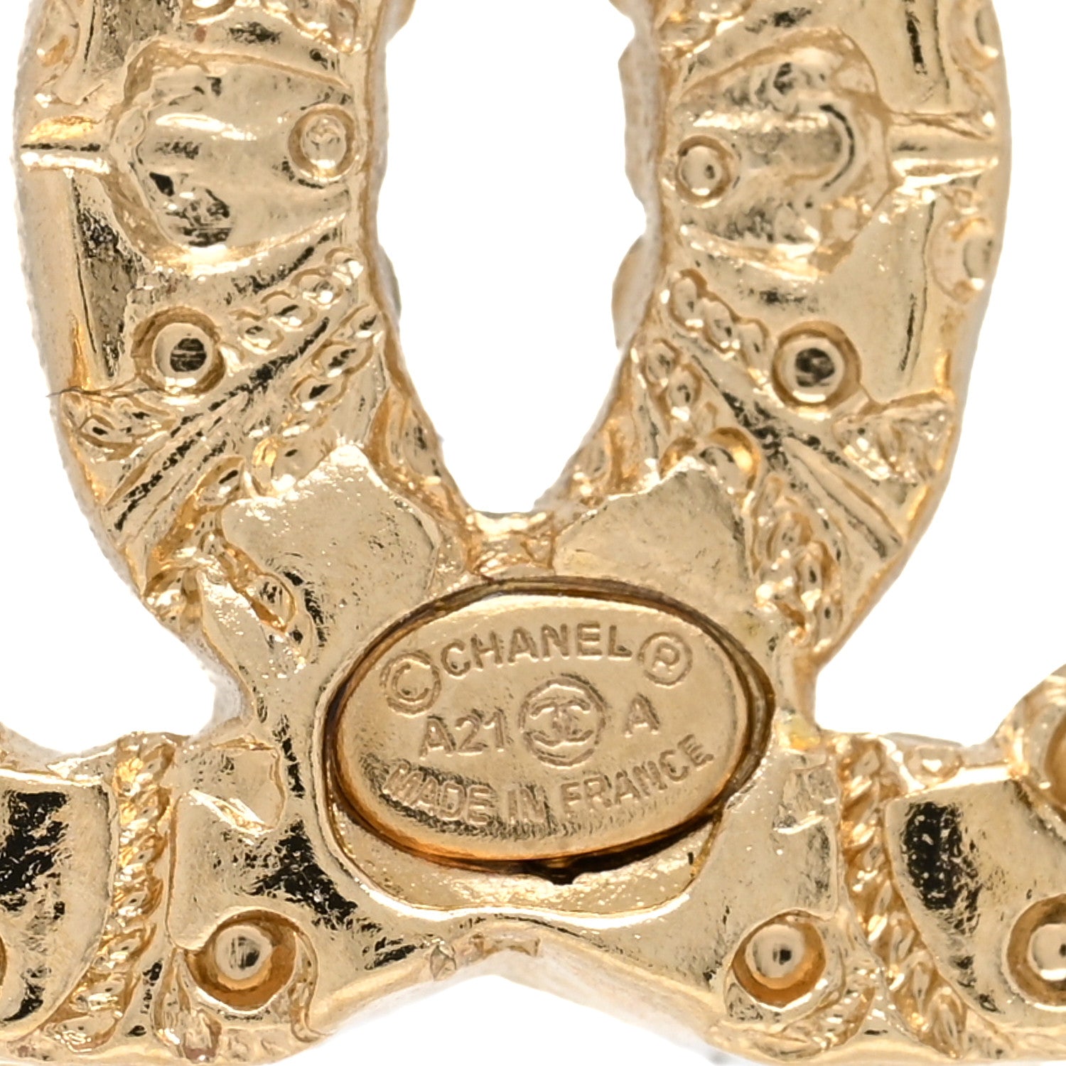 Chanel Metal Textured CC Earrings Gold 4 of 4