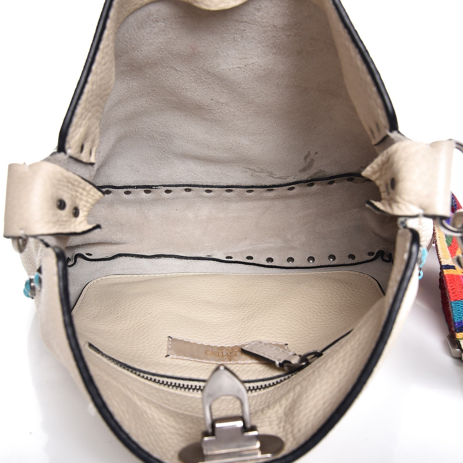 Valentino Garavani Pebbled Calfskin Tribal Small Guitar Strap Rockstud Rolling Flip-Lock Messenger Bag Ivory 5 of 16