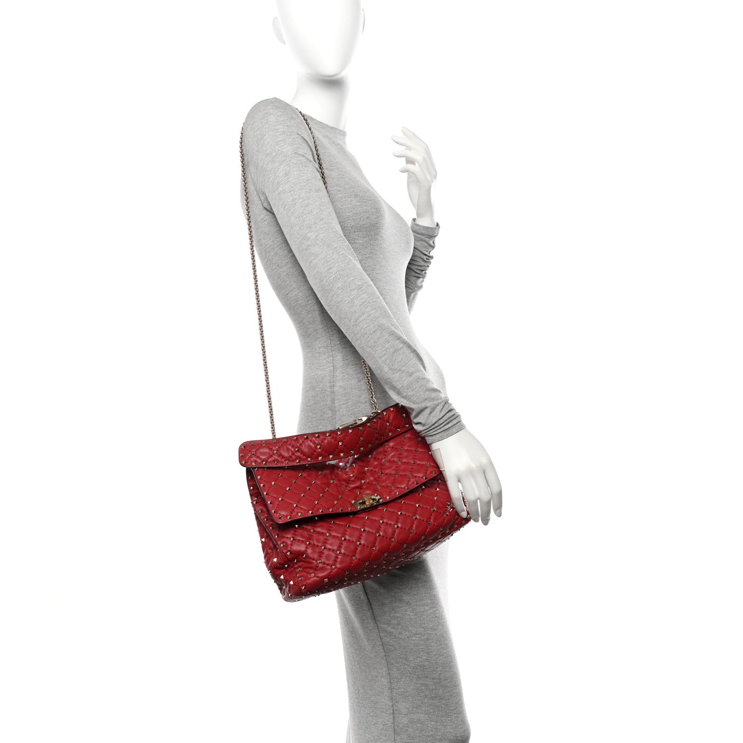 Valentino Garavani Nappa Large Rockstud Spike Shoulder Bag Rubino 2 of 15